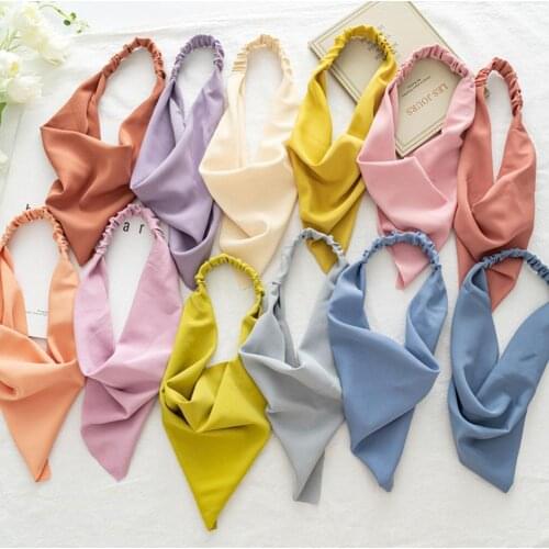 Fashion Summer Woman Girls Color Head Scarf Chiffon Triangle Bandanas Female Elastic Headband Headwear Hair Accessories