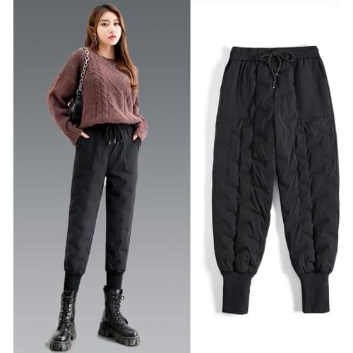 Down pants for womens wear winter new fashion high waist large size plush and thick loose casual warm cotton trousers