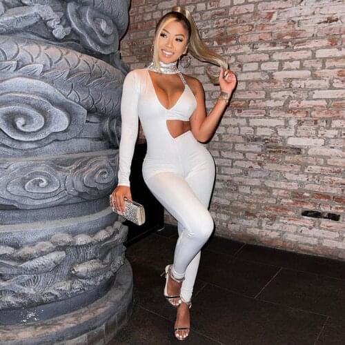 Sexy Asymmetric Jumpsuit Contrasting Color Sequins Halter Shoulder Tube Top Fashion Hollow Out One Piece Nightclub Romper
