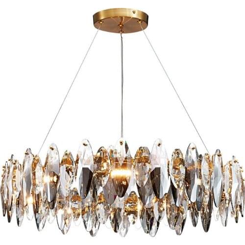 Modern Creative LED Chandeliers Smoky Grey Crystal Lampshade Fashion Luxury Living Dining Room Bedroom Metal Hanglamp G9 Bulb