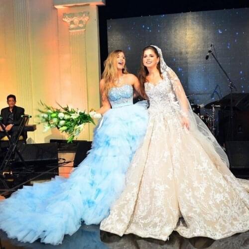 2021 Champagne Wedding Dresses With Long Train Strapless Lace-up Back White Lace Bridal Wedding Gowns Plus Size