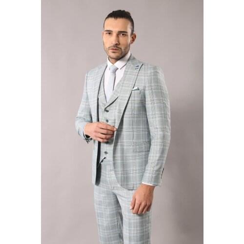 Light Blue Checked Mens Suit Wessi