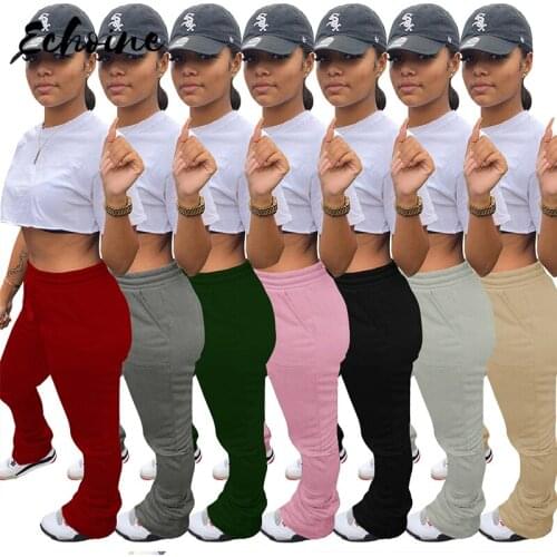 Warm Thick Plush Sportswear Jogger Sweatpants Women Fashion High Waist Drawstring Bell Bottom Jogger Activewear Ruched Trousers