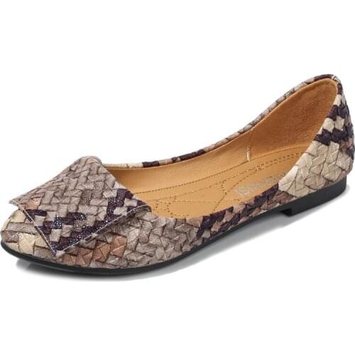 MAIERNISI 2021 New PU Leather Fashion Ballerina Shoes For Women Flats Shoes Women Summer Slip On Ballet Flats Dress Shoes