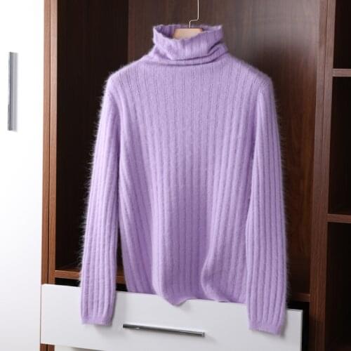 Zocept Winter Women Turtleneck Sweater Loose Knitted Pullovers 100% Mink Cashmere Sweaters Long Sleeve Female Soft Warm Jumper