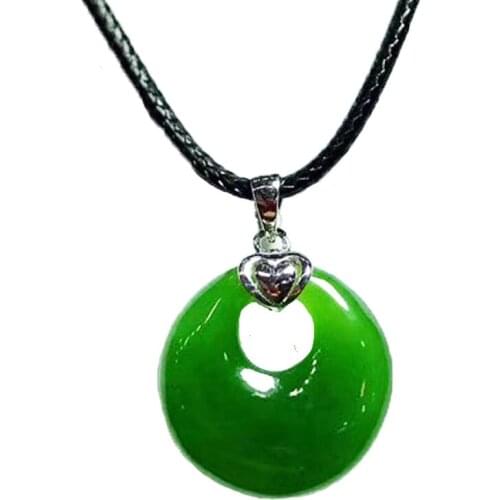 Women Necklace Pendant Green Nephrite Carved Round Safety Ring Donuts Pendant Gift for Female Fashion Jewelry