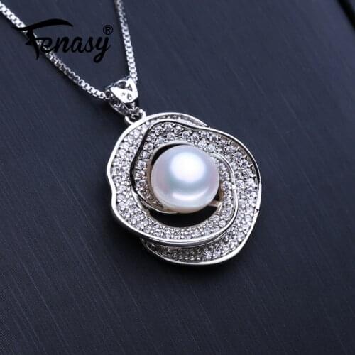 FENASY Pearl Jewelry New Custom Silver Color Flower Pendant Genuine Natural Freshwater Pearl Necklaces For Women