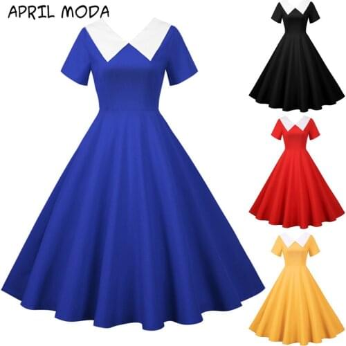 2021 Women Summer Dress Collar Solid Vintage Elegant Black Party Dresses Fashion A-line High Waist Robe Femme Vestidos