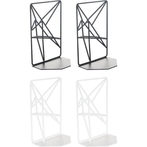 1 Pair Metal Iron Bookends Reading Book Support Desktop Office Document Magazine Organizer Stand Shelf Holder
