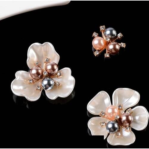10pcs Christmas Rhinestone Pearls Flower Buttons for Wedding Decoration material Brooch Hair Bow DIY Jewelry Craft accessories