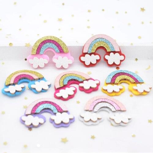 12Pcs 52*48mm Padded Bling Rainbow Clouds Applique for DIY Clothes Hat Sticker Headwear Hair Clips Bow Accessories Patches L12