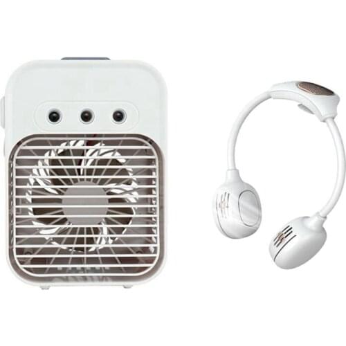 2Set Portable Air Conditioner, Personal Air Cooler With Hanging Neck Fan,Lazy Neck Fan