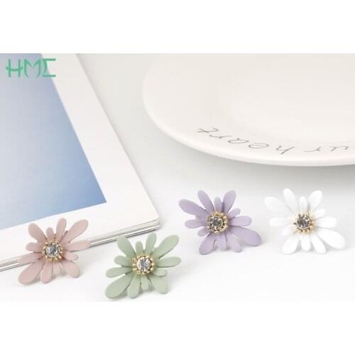 2pcs/lot Metal Flower Rhinestone Stud Earring Charm Pendant for DIY Earring Necklace Bracelet Piercing Jewelry Findings Making