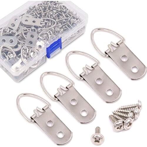 20 Pcs Heavy Duty Large Wide D Ring Shape Nail Non-trace Frame Picture Hangers Double Hole with Screws, For Home Decoration