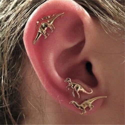 30pcs Hot Sale Personality Animal Dinosaur Metal Earring Jewelry Three Pairs Of Dinosaurs Earrings For Women