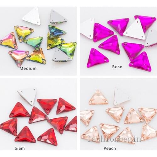30pcs 16mm Trigon Sewing Sparking Rhinestone Sew On Point Facet Crystals Flatback Two Holes Sew-On Garment Stones 18 Colors