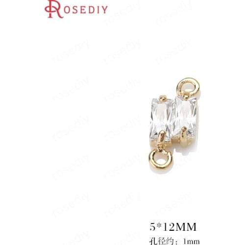 34422)6PCS 5*12MM 24K Gold Color Brass with Zircon Rectangle Charms Pendants High Quality Diy Jewelry Findings Accessories