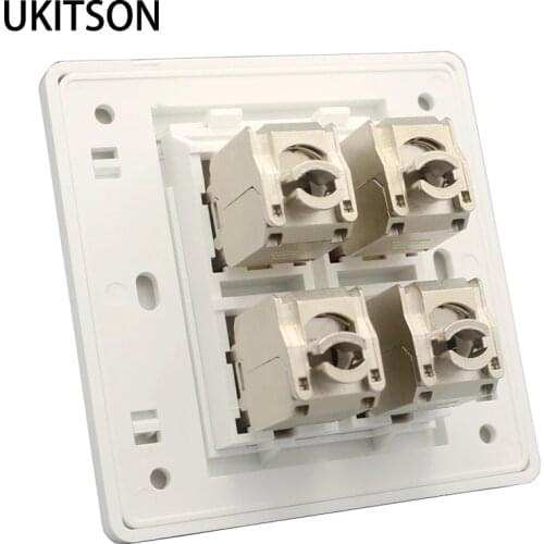 4 Sockets CAT7 RJ45 Keystone Network Outlet Jack Shielded CAT.6A Ethernet Wall Panel Board 86x86mm