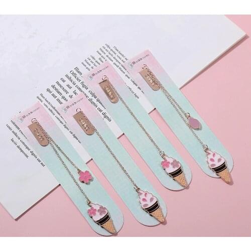 4 Pcs Bookmark Pendant Ice Cream Series Chain Alloy Accessories Creative Book Mark Page Clip Student Supplies Book Holder