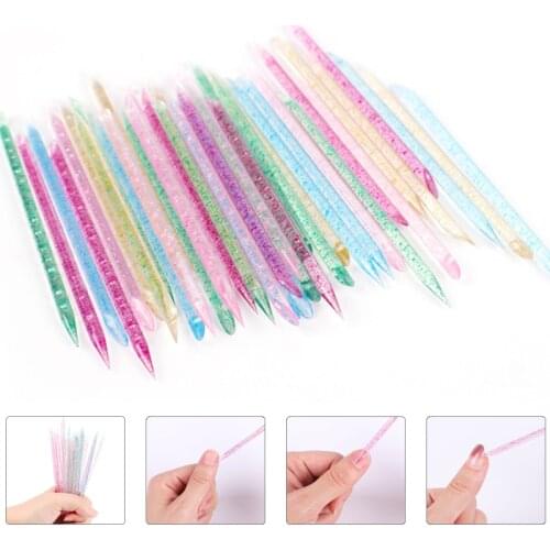 500 Pcs/Pack 9.5cm Reusable Crystal Sticks Cuticle Pusher Remover Colorful Forks Dual-end Sticker Picker Pedicure Manicure Tools
