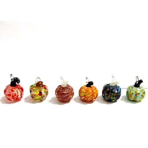 New Colorful lampwork handmade Mini Glass pumpkin pendant Halloween party cute art craft ornament home decor hanging accessories