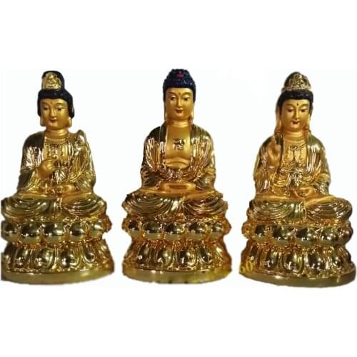 8 Inch Western Three Saints 20 Cents Guanyin Trend To Buddha Amitabha Thousand Buddha Temple Resin Wood Carving Buddha Statue