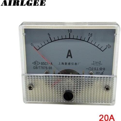 85C1 DC 0-20A Analog Ammeter Accuracy 2.5 Class Analogue Panel Ampmeter Meter White