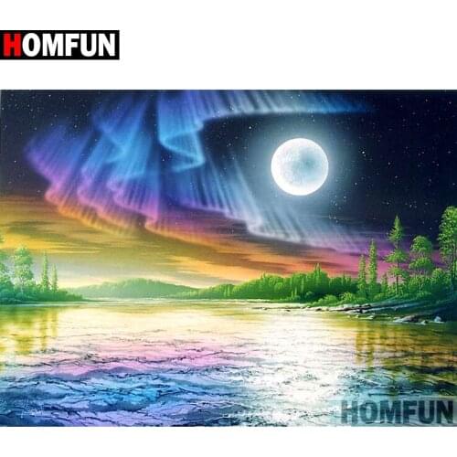 HOMFUN "Color aurora moon" Diamond Painting 5D Full Square/Round Drill Home Decor DIY Diamond Embroidery Cross Stitch A18977