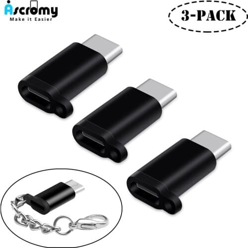 Ascromy 3PCS USB C Adapter Microusb to Type C Connector With Keychain For Samsung S9 S8 Xiaomi Mi 8 SE Oneplus 6 Charger Adaptor