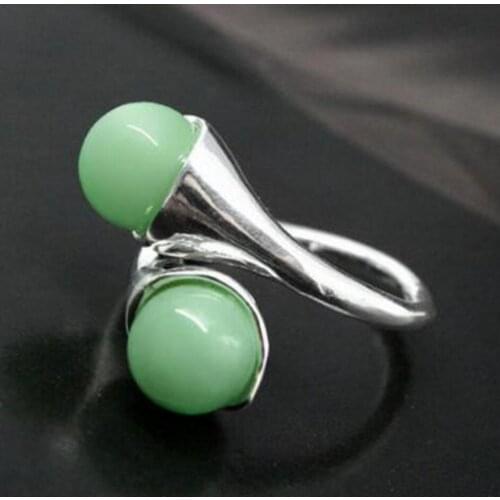 Free Shipping Hot sale New Design two 8mm Blue Light Green Jades bead 925 Sterling Ring 7/8/9/10
