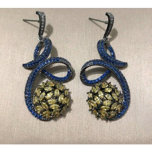 Bilincolor Trendy Blue and Yellow Round CZ Drop Earring for Party Gift