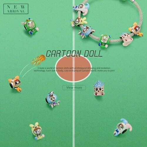 WOSTU 925 Sterling Silver Rabbit Space Cat Clown Dragon Chick Doll Charm Heart Charm Beads Fit Original Bracelet DIY Jewelry