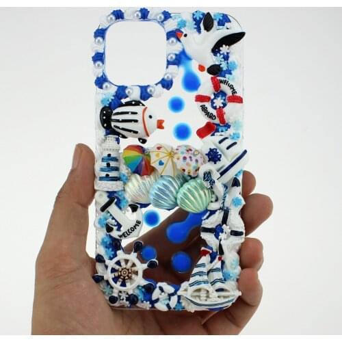 Handmade Phone Case For Iphone 7 8 Plus X XS XSMAX XR SE2020 11 12 13 Pro Max Mini Kawaii Apple Cover Beach Navy Style Women