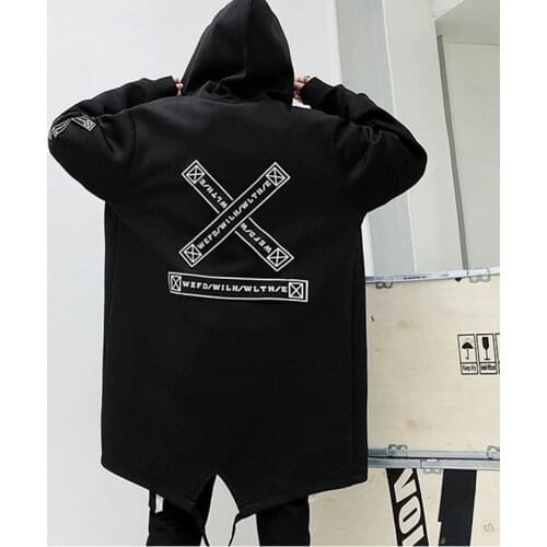 April MOMO 2020 Long Jacket Men Print Fashion Spring Harajuku Windbreaker Overcoat Male Casual Outwear Hip Hop Streetwear Coats