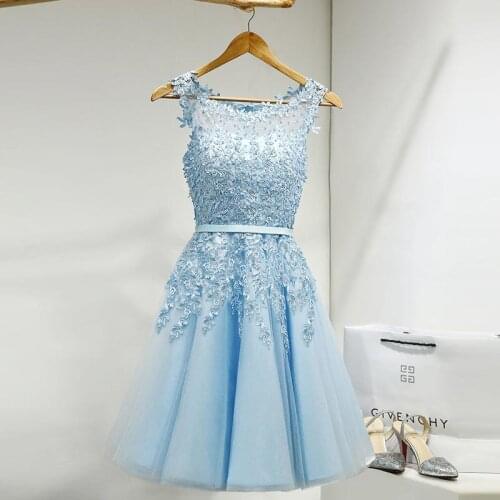 Elegant Short Party Prom Evening Dresses Sleeveless Appliques Bride Toasting Gown Women Sweet Slim Dress