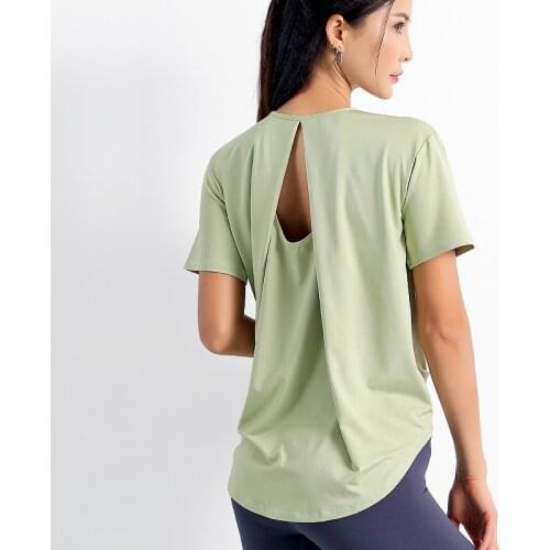 Women Fitness Top Workout Training Exercise Gym T Shirts Female Sport Loose T-shirt Yoga Running Short Sleeve backless Tees TX2