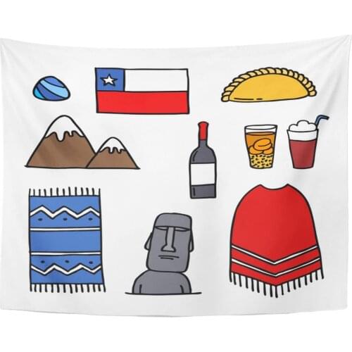 America Doodle Chile Chilean Country Drink Tapestry Home Decor Wall Hanging for Living Room Bedroom Dorm 60x80 Inches