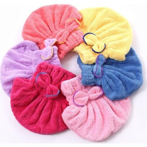 Hot Sale New Lovely Lightweight Microfiber Shower Cap Fast Quick Dry bath Hair Towel Magic Cap Super Absorbent Towels 5 Colors