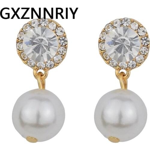 GXZNNRIY Pearl Earrings for Women Accessories Rhinestone Gold Color Drop Earrings Female Luxury Earings Korean Fashion Jewelry