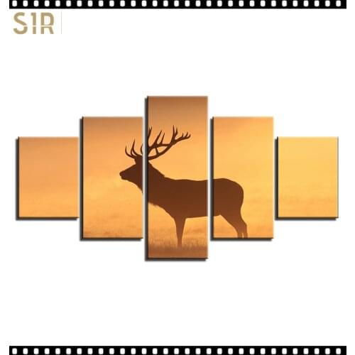 HD 5 Pieces Deer Elk Animal Pictures Posters Wall Art Home Decor for Living Room Painting on The Wall Deer Elk Pictures Wall Art