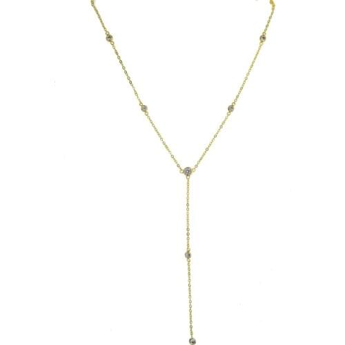 Delicate Simple drop cz choker necklace copper gold color delicate women Y necklace long chain pendant Charm For Women lady