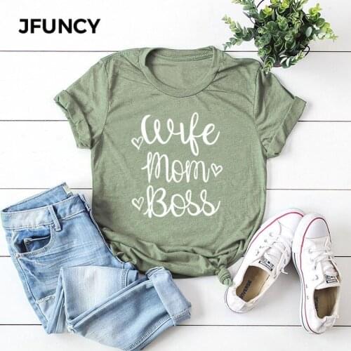 JFUNCY Plus Size Summer T-shirt Women Cotton T Shirt New Letter Printed Tshirt Short Sleeve Loose Mom Tops Female Tee Shirt