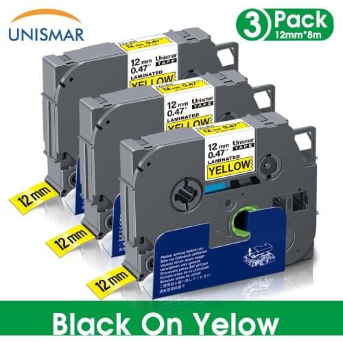 3PK 12mm Label Maker TZe-231 TZe-631 Black on White/Yellow Laminated Tapes fit for Brother P-touch PT-1230PC PT-1890C PT-D600VP