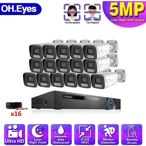 5MP 16 Channel DVR Video Surveillance System Kit 5MP 8/16PCS Colorful Night AHD Camera CCTV Camera Security System Set