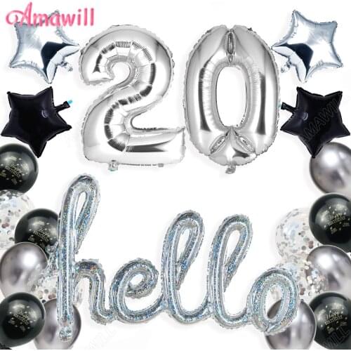 20 Years Old Birthday Party Decorations Adult Happy Birthday Latex Helium Ballons Number Foil Balloon For Hello 20th Anniversar