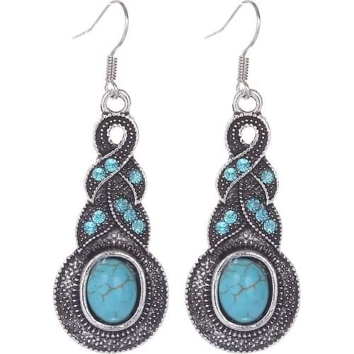 Best Seller Trendy Oval Shape Stone Earring Blue Color Cubic Stone Drop Earrings For Women and Girls Fashion Party Jewelry