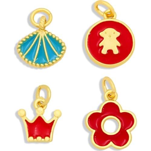 OCESRIO Copper Crown Charms for Bracelet Making Cute Mini Enameldiy Earrings Charms Jewelry Making Supplies chma073