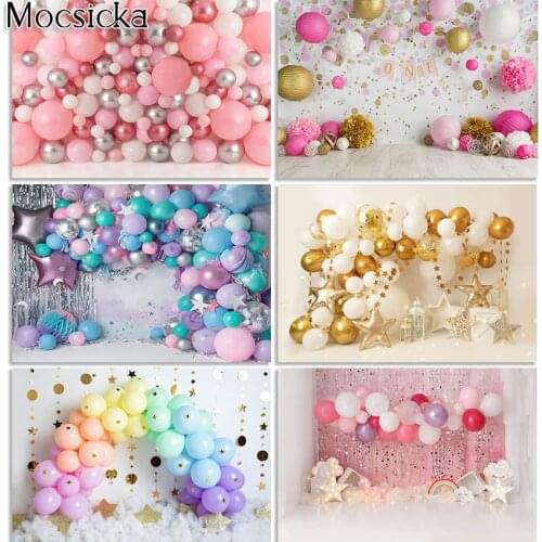 Mocsicka Birthday Photography Backdrops 1st Baby Cake Smash Balloon Decorations Background Newborn Portrait Studio Photoshoot
