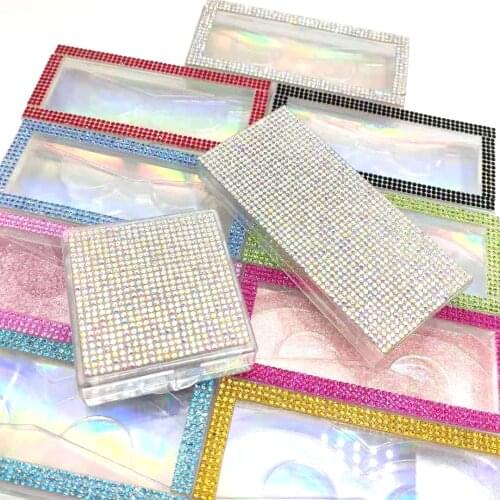 Wholesale Bulk Plastic Eyelash Case Diamond Eyelash Packaging empty 5D Eyelash Case with tray 10 Color 3D Mink Eyelash boxes