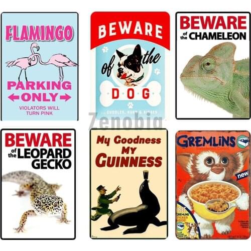 Beware Animals Vintage Metal Tin Sign Retro Plaque Bar Decoration Serious Warning Tintin Metal Wall Art Decor Home Design Poster